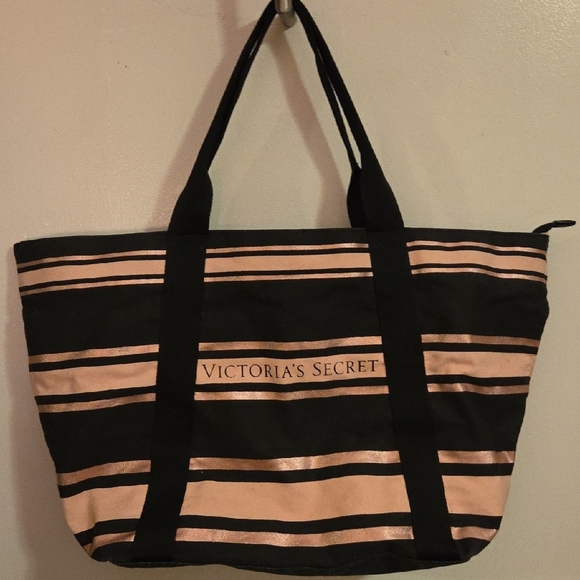 Victoria's Secret Black and Pink Sparkle Canvas Tote - Picture 1 of 3
